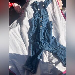Blue Denim Overalls with Button Details
